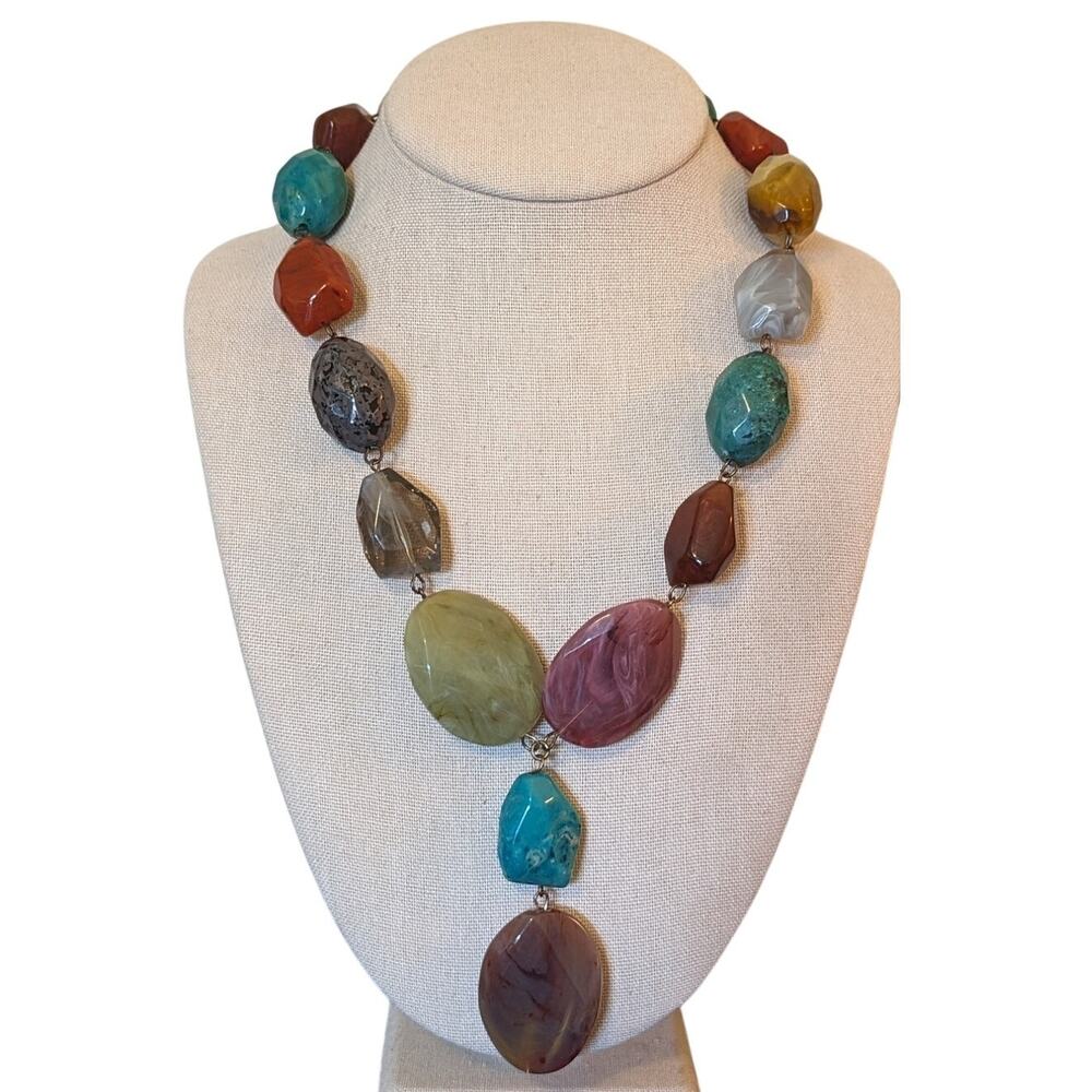 Chunky Multi-Color Multi-Shape Faceted Acrylic Bead Y-Drop Statement Necklace